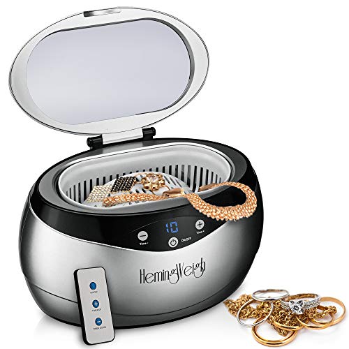 Jewelry Cleaner with Remote Control, Professional Ultrasonic Cleaner for Jewelry, Accessories, Coins, Tools, Dentures, 20 Ounces, Silver, HemingWeigh