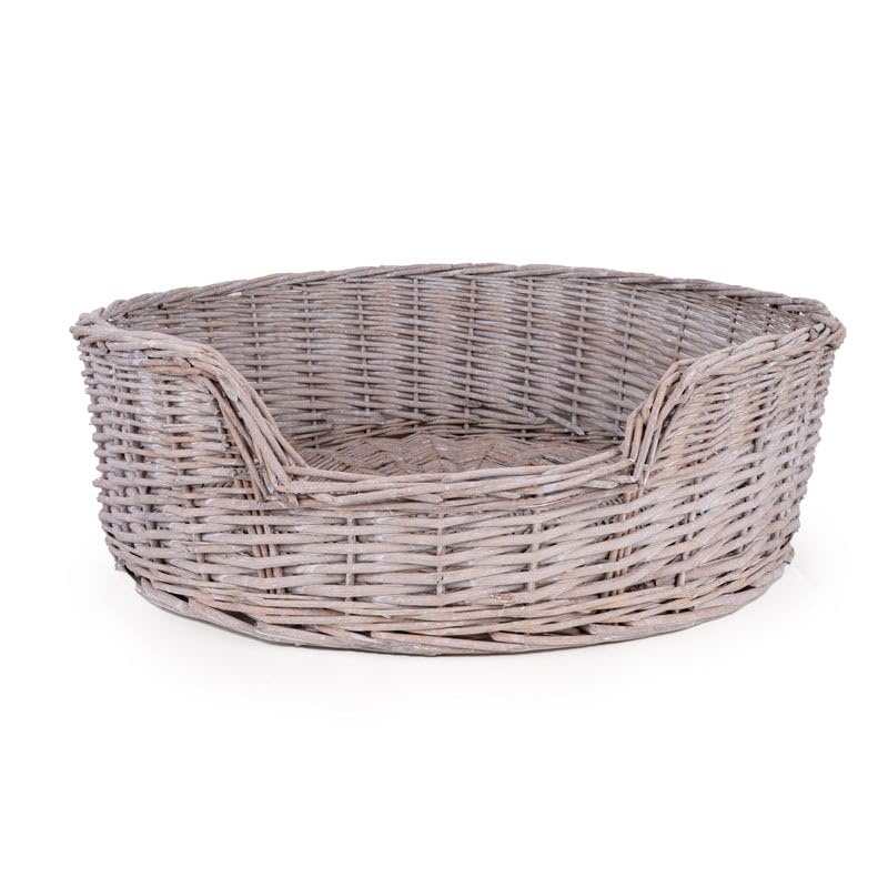 Madison & Mayfair Grey Wicker Dog Basket for Dogs, Spacious Pet Bed with Strong Construction, Natural Woven Material, L70cm x W70cm x H21cm