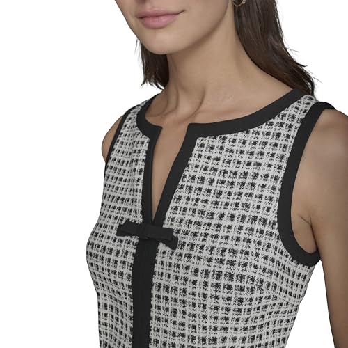 Image of Karl Lagerfeld Women's Sleeveless Split Neck Contrast Trim A-line Mini Dress with Bow Detail