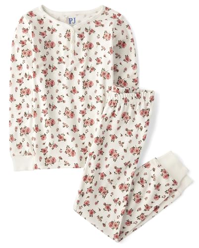 Image of The Children's Place girls Long Sleeve Top and Pants Snug Fit 100% Cotton 2 Piece Pajama Set