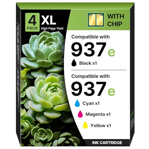 937 Druckerpatronen 937e Multipack XL Kompatibel für HP 937 Druckerpatronen Multipack XL 937 XL 937XL für HP937 für HP Officejet Pro 9120 Patronen für OfficeJet 9730 9120b 9110b (4er-Pack Mit Chip)