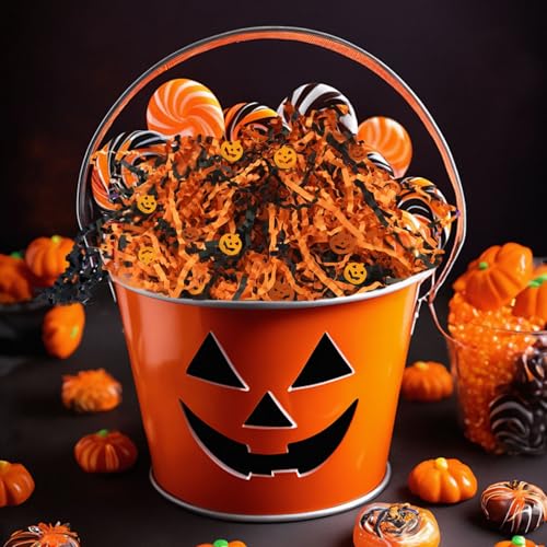 Image of ZEBMOON 2 LB Black Orange Crinkle Cut Paper Shred Filler Great for Gift Wrapping, Halloween Basket Filling, Birthday, Wedding, Thanksgiving, Graduation, New Year Party Decorations Filling Supplies