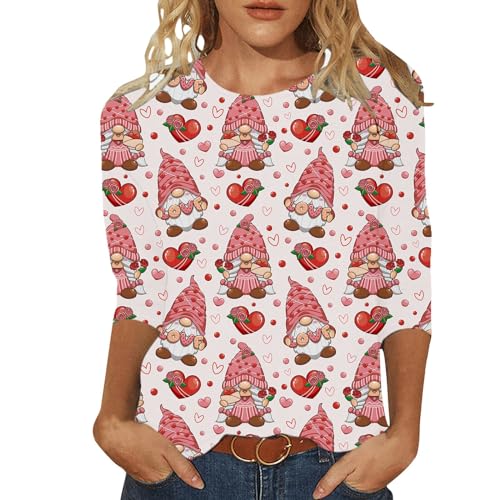 T-shirt cœur Saint-Valentin cadeau femme manches 3/4 rose à col rond taille M