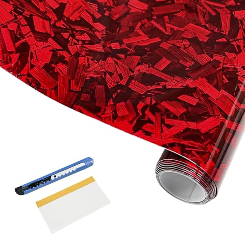 MTRPS Forged Carbon Fiber Vinyl Roll, 1ft x 3.3ft Car Vinyl Wrap Air Release Decal Adhesive Film Sheet, Bubble Free DIY Decal Wrapping for Car Motorcycle Protection (Red)