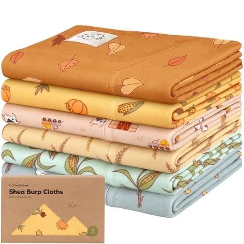 Image of Organic Burp Cloths Baby Boy, Girl - 6-Pack Large 100% Cotton Burping Cloths for Babies, Spit Up Rags, Super Absorbent, Ultra Soft Newborn Rag, Gender Neutral, Machine Washable, Durable (Countryside)