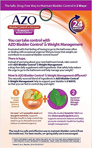 AZO Bladder Control with Go-Less® & Weight Management Dietary Supplement | Helps Reduce Occasional Urgency* | Promotes Healthy Metabolism* | Supports a Good Night’s Sleep* | 48 Capsules (Pack of 2) - image 4