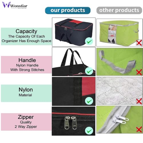 Image of Under Bed Storage Bag for Clothes, Sarees, Blankets & Bedsheets | Large Size Nylon Fabric Organizer with Double Zipper & Strong Handles | Dust & Moisture Resistant Wardrobe Storage Bag (Pack of 2)