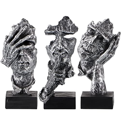 Set de 3 estatuas abstractas de resina plateadas