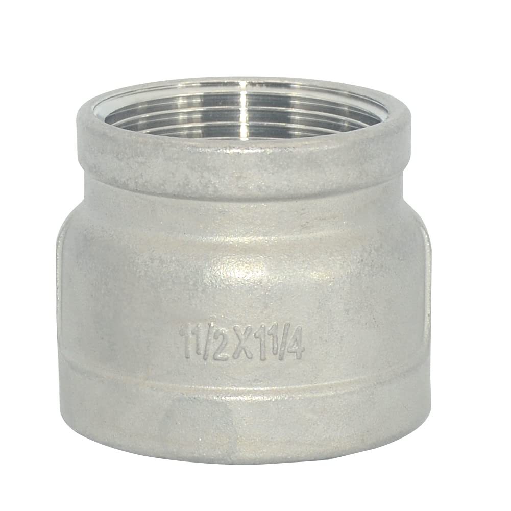 Megairon 1-1/2" x 1-1/4" Reducing Coupling,Stainless Steel 304 NPT Female Threaded Cast Pipe Fitting,Nipple
