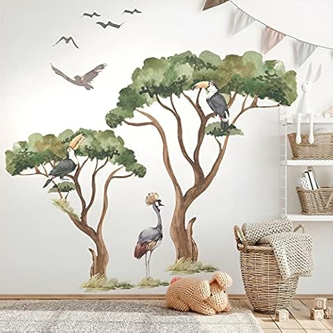 Savanna Tree & Animals Wall Decal Set Kids Removeable for Children's Bedroom Nursery Novelty Stickers Cover