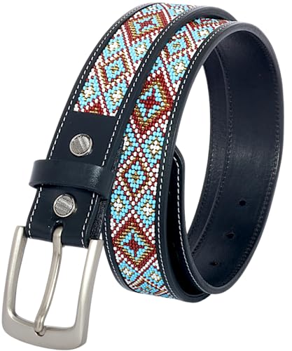 Black Leather Belt Full Bead Work, Bead Belt For Men/Women, 1.5