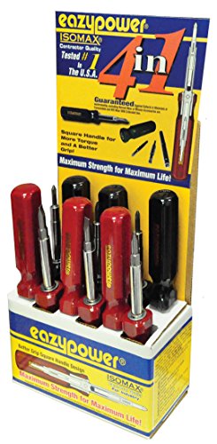 Image of Eazypower 87371 12-Pack 4-in-1 Screwdriver R1 /R2 Square Recess, #1 /2 Phillips; 1 /4-inch Hex Half Black /Half Red