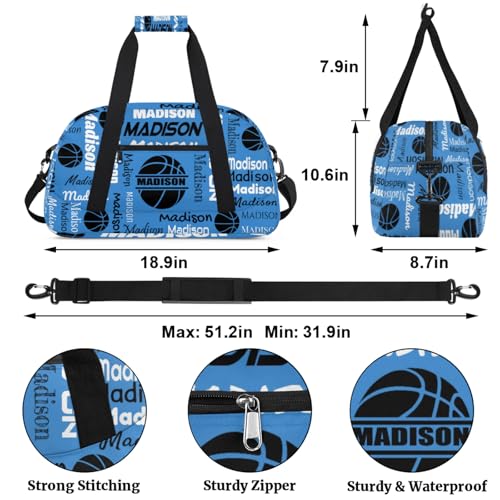 Custom Basketball Bags Gym Duffel Bag for Men, Personalized Name Travel Sport Bags Customized Balls Weekender Bag, Blue2