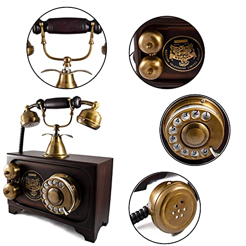 Teléfono de línea fija retro con disco giratorio de latón vintage miniatura 1