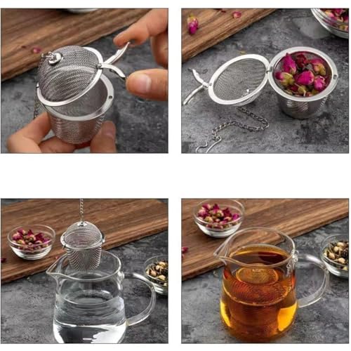Image of Stainless Steel Tea Infuser for Loose Leaf Brewing | Durable Mesh Strainer With Chain and Hook | Rust-Free Steeper for Herbal, Black Tea Locking Basket (2)