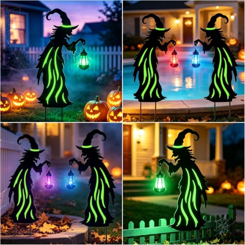 Image of VOOKRY 31.5 inchHalloween Witch Lantern Outdoor Decor,Solar Lighted Witch Stake