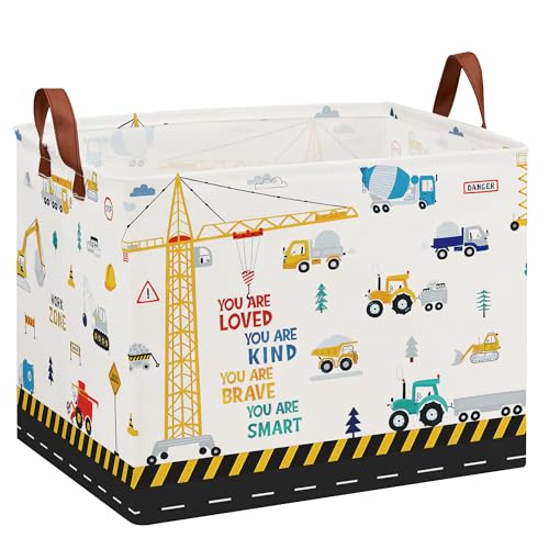 XHWZOF Construction Nursery Decor Hamper Car Baby Gift Basket Transport Trucks Excavators Toy Box Bin Empty Larger Rectangular Kid Clothes Book Shelf Toy Organizer Bin for Baby Boys