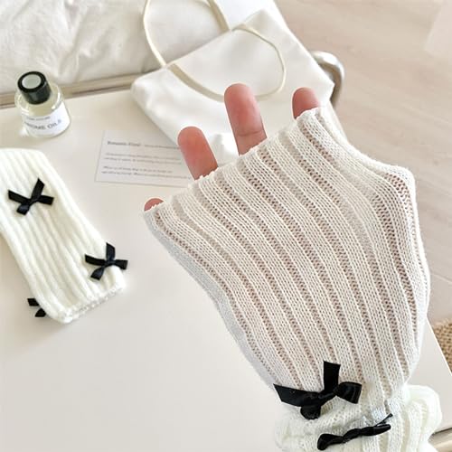 Image of Kawaii Leg Warmers with Bows, Ribbed Knitted Streetwear