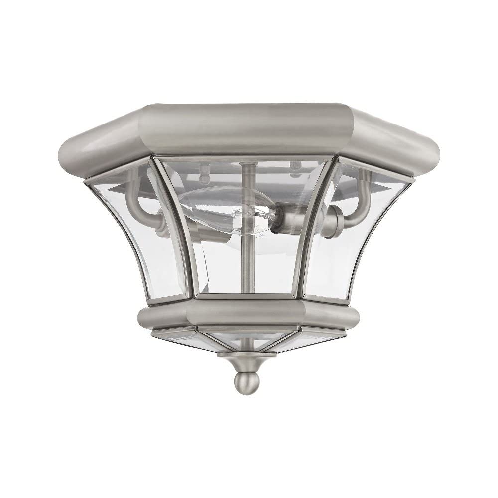 Livex 7052 – 02 Monterey 2 Luce Esterno/Interno Ottone Lucido Finitura In Ottone Massello Flush Mount con Vetro Trasparente smussato