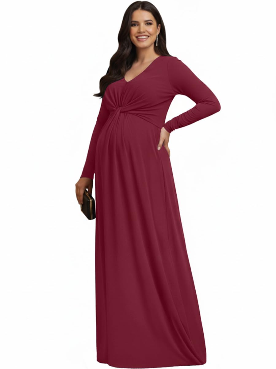 KOH KOH Womens Long Sleeve Flowy Maternity Pregnancy Elegant Maxi Dress