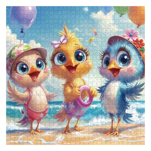 Beach Chicken Puzzles para adultos 1000 piezas, rompecabezas familia pollo de acción de gracias, colorido rompecabezas de animal lindo para arte de pared miniatura 2
