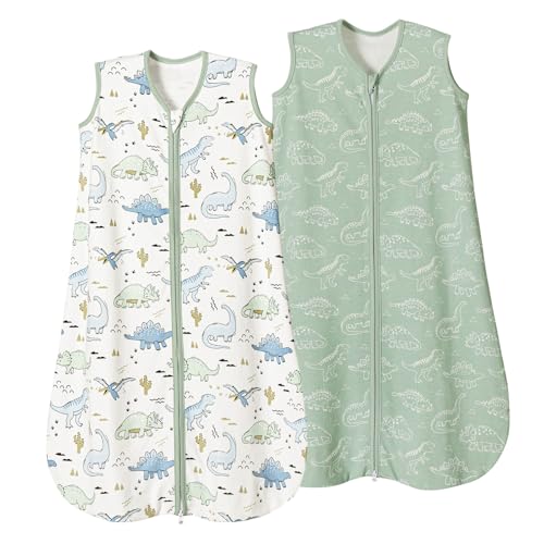 Image of david's kids 2 Pack 100% Organic Cotton Baby Sleep Sack 0-6 Months, Ultra Soft Baby Wearable Blankets with 2-Way Zipper, Comfy Sleep Sack for Newborn Boys Girls Neutral, Small Size, Dinosaur Park