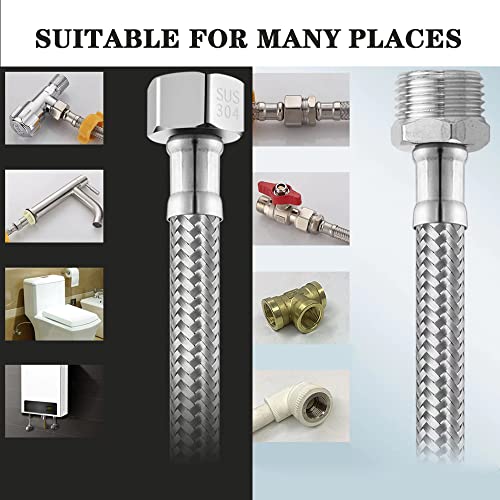 GEOATON Flexible Tap Hose Length Hose for Tap or Shower in Stainless Steel, Silver, 60cm - Image 4