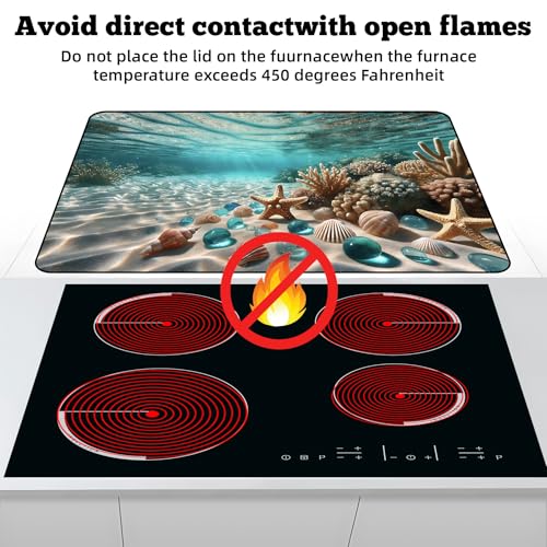 Image of Multi-Design Stove Top Cover for Glass /Electric Stoves - 3-in-1 Heat-Resistant Protector Mat, Non-Slip Drying Rack 28 inchx20 inch (Seabed, 28 inch L x 20 inch W)