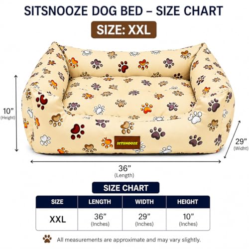 Image of SITSNOOZE XXL Dog Bed (30 to 45kg) for Doberman, Great Dane, Mastiff - Heavy Duty Orthopedic Pet Mattress, Waterproof Washable Big Sofa Lounger, Non-Slip Calming Cushion (Printed, XXL)