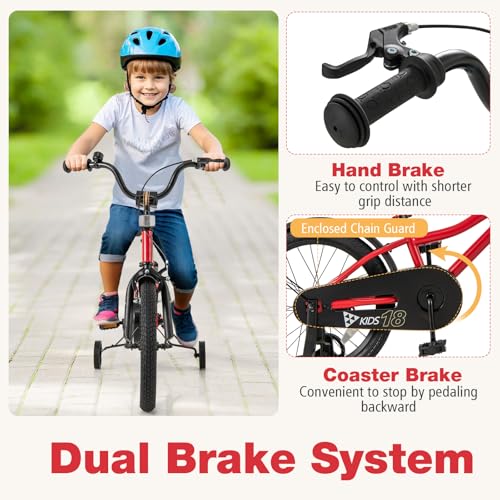 Image of BABY JOY Kids Bike, 12 14 16 18 Inches Sporty Bicycle with Training Wheels, Adjustable Seat, Handbrake & Coaster Brake, Reflectors, Girls Boys Bike for 3-8 Years Old Children