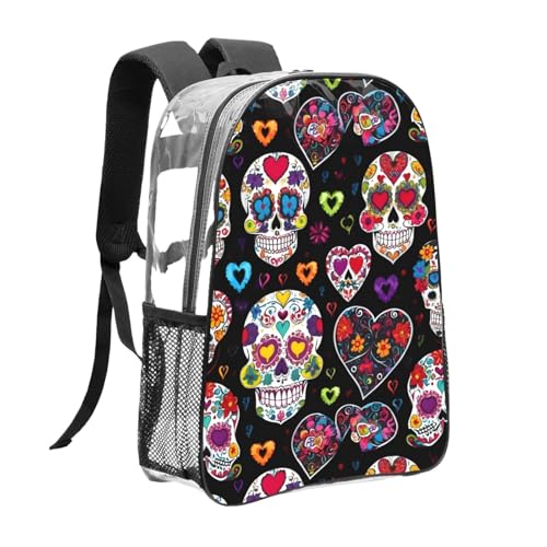 Sugar Skulls Print Transparent Backpack PVC Bag Spacious Compartments Men Women Trip And Daily Use3