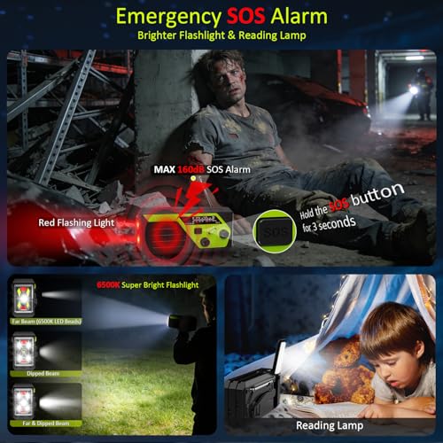 Image of Emergency Radio, 4 Charging Cables Hand Crank Radio with Flashlight | AM FM NOAA Weather Radio, 22000mWh Portable Radio, SOS Alarm Reading Light for Home Outdoor Emergencies.