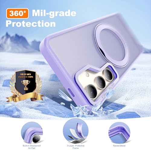 Image of Compatible with Samsung Galaxy S24 Plus Case with 360Rotatable Magnetic Ring Stand Compatible with Mag-Safe Military Protection Matte Translucent Phone Case for Galaxy S24+,Purple