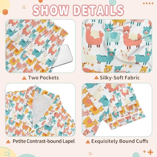 senya Color Alpaca Cute 2 Satin Summer Pajama Sets Silk Short Sleeve Button Down Sleepwear3