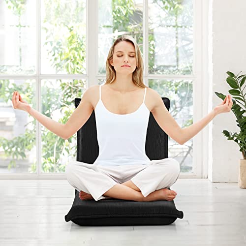 RELAX4LIFE Bodenstuhl klappbar, Bodensessel mit Liegefunktion, Lehnstuhl mit 6 Einstellbarer Rückenlehne, Bodensitz zum Fernsehen Lesen Spielen, Meditationsstuhl Lazy Sofa gepolstert (schwarz)