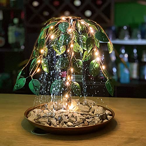 CestMall 12 Inch Tree of Life Fountain, Iron Waterfall Fountain with 4 LED Light Strings, Electric Fountain with Tray and Water Pump for Home Indoor and Outdoor Garden Decoration