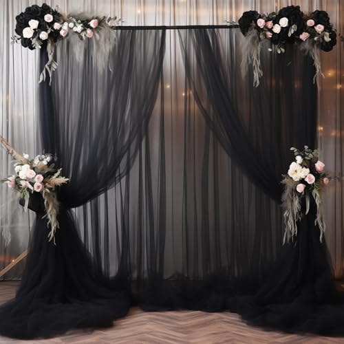 20x10 Black Tulle Backdrop Curtains for Parties, Sheer Backdrop Curtain Wedding Photo Backdrop Drapes for Baby Shower Photography Birthday Party