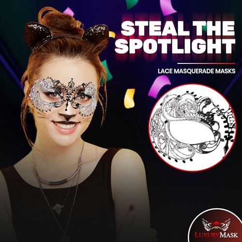 Image of Masquerade Mask for Women with Rhinestones - Elegant Metal Half Face Mask for Masquerade Parties, Mardi Gras, & Themed Events
