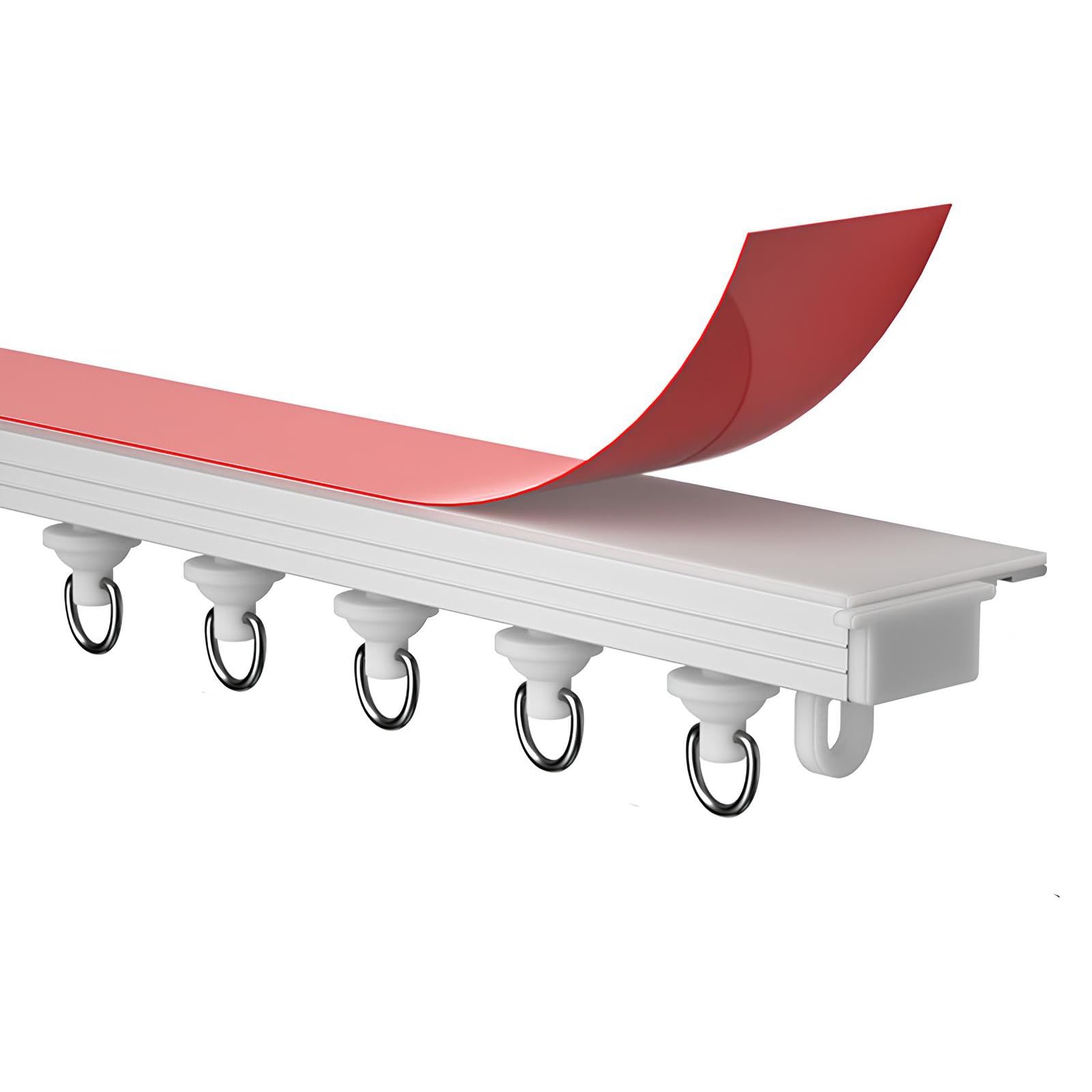 Support de tringle à rideau adhésif sans perçage en alliage d'aluminium pour plafond ou mur pour la maison et le bureau, facile à installer, 1,40 m, blanc, parfait pour la location