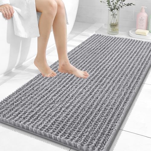Image of OLANLY Long Bathroom Rugs Runner 47x24, Thick Soft and Absorbent Chenille Bath Mat, Non-Slip, Machine Washable Quick Dry Bath Rugs for Tub Shower Floor, Home Decor Accessories, Grey