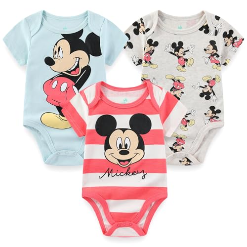 Image of Disney Baby Toy Story Mickey Mouse Cars Winnie the Pooh Boys 3 Pack Bodysuit Creeper for Newborn and Infant