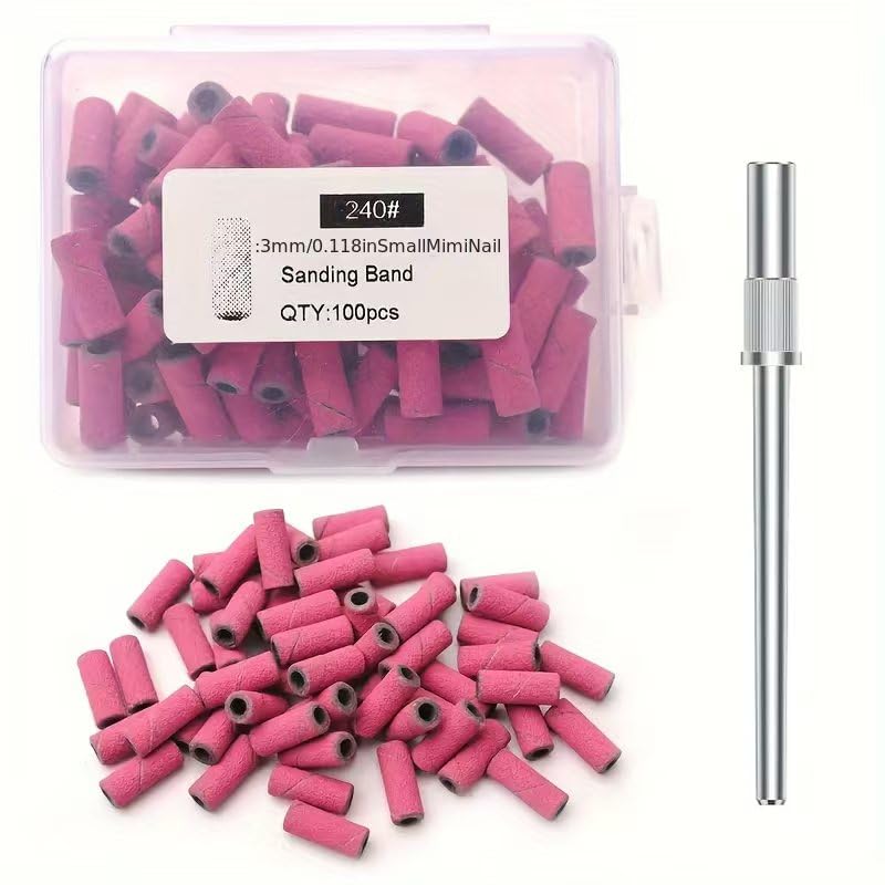 100PCS 240 Grit Nail Drill Sanding Bands with 3mm Mandrel
