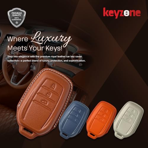 Image of keyzone Royal Leather Key Cover for Toyota Fortuner, Legender, Innova HyCross, Land Cruiser, 3-Button Smart Key
