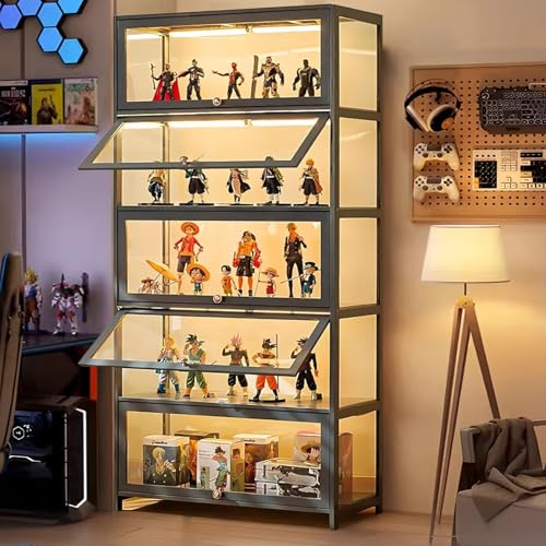 Scribora Standvitrine mit Acrylglas, 5 Böden Glas Vitrinenschrank, Dreiseitiger Transparenter...