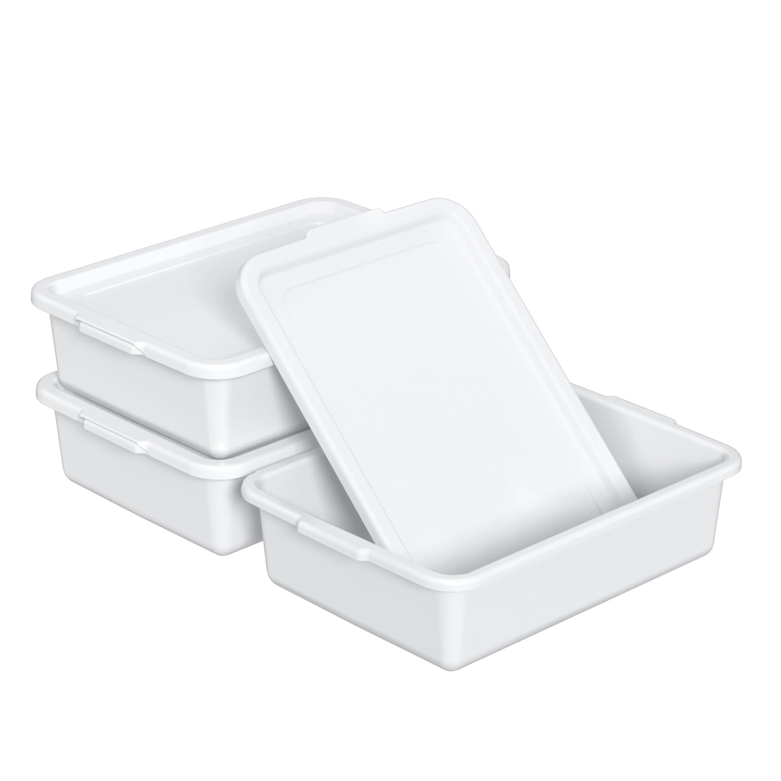 Juego de 3 recipientes para platos de grado alimenticio con tapas, 13 litros, color blanco