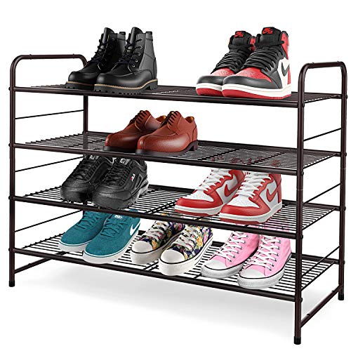 YOMYM Étagère à Chaussures Métallique de 4 Niveaux, Armoire de Rangement Montage Soi-Même Aucun Outil Requis, Étagère à Chaussures Extensible et Réglable