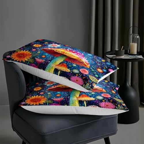 Image of AILONEN Cartoon Magic Mushroom Comforter Sets Full Size,Fantasy Floral Bedding Sets for Teens Adults,Soft Microfiber 3-Piece,1 Quilt + 2 Pillowcase