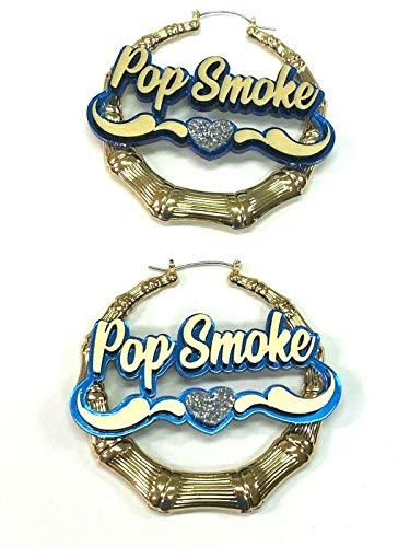 Personalized Custom Gold Hoop Bamboo Earrings Name Plate Swirls Heart Design Laser Cut Design Stunning Look - Quality, Attractive Gold Bamboo Earrings, Made To Order - 3.5 INCHES size