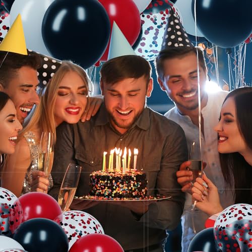 Image of RUBFAC Red and Black Balloons Graduation Decorations Kit, White and Confetti Balloon 65pcs 12in, Party Balloons for Birthday, Stranger Things or Casino Theme Party Decorations