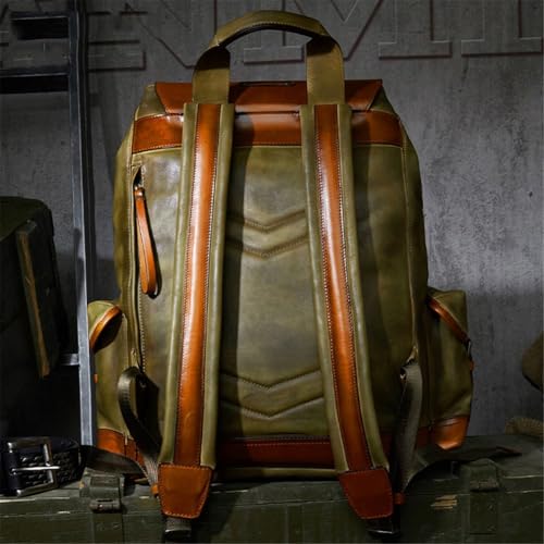 Denny&Dora Large Capacity Cowhide Backpack - Luxury Genuine Leather Backpack Simple Military Style Retro Design Travel Bag (Green)4